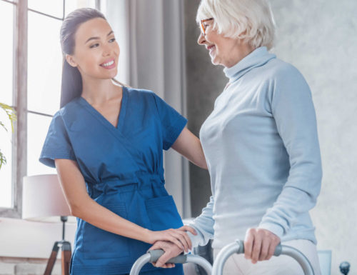 Older adult and companion during hourly care at home